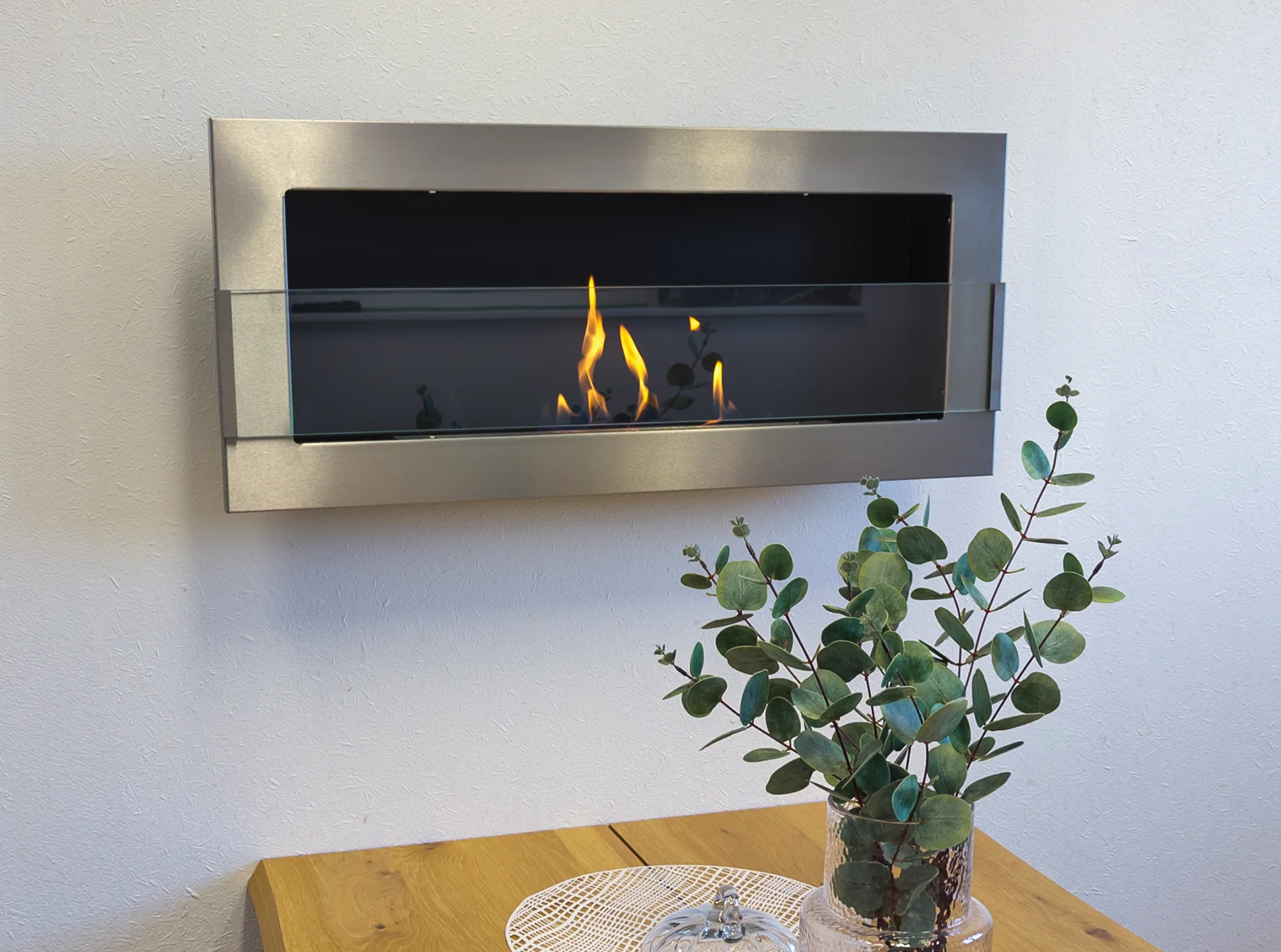 Biokominek wiszący 900x400 Inox z szybą 